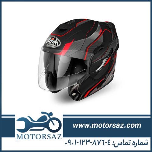 کلاه کاسکت آیرو فک متحرک مدل R12 مشکی قرمز
