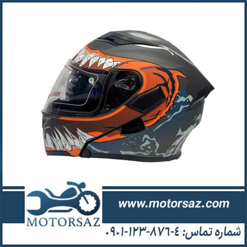 کلاه کاسکت فک متحرک DA1 مدل 102 Dragon مشکی نارنجی