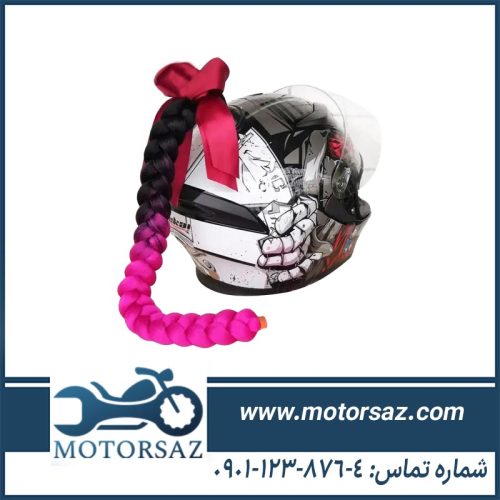 کلاه کاسکت دخترانه فک ثابت طرح گرافیکی با موی مصنوعی صورتی