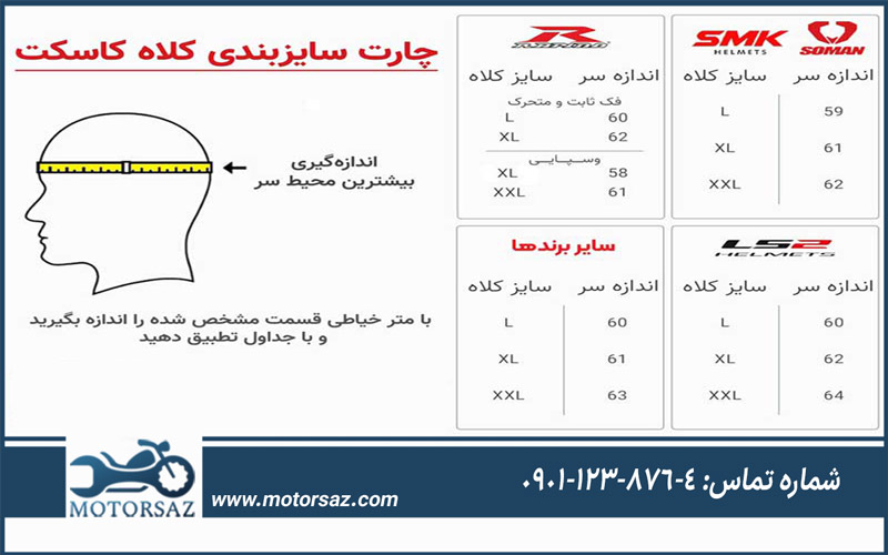 motorcycle-helmet-size-guide-and-chart-2 جدول سایز کلاه کاسکت