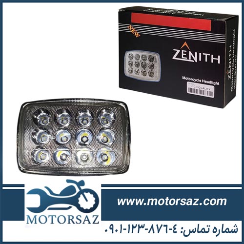 چراغ جلو موتور سیکلت بلوری تکی دوازده LED زنیت